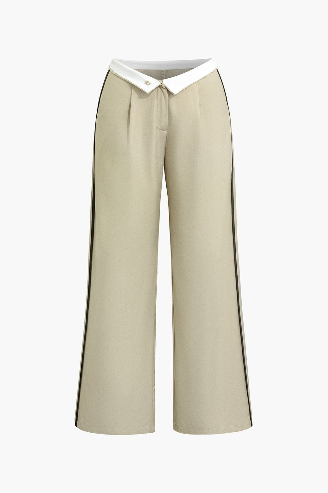 Pantalon large beige col blanc élégant zesty