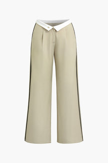 Pantalon large beige col blanc élégant zesty