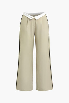 Pantalon large beige col blanc élégant zesty
