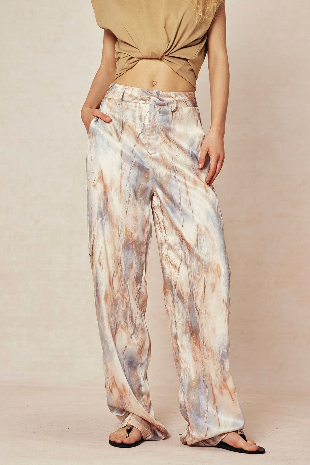 Pantalon Large Élégant à Motif Marbré