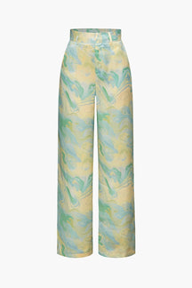 Pantalon Large Élégant à Motif Marbré