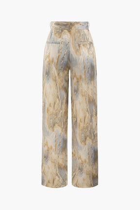 Pantalon Large Élégant à Motif Marbré