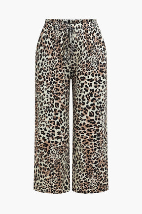 Pantalon large motif léopard beige et noir soleil