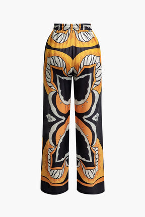 Pantalon coupe ample motif moderne vert pluie
