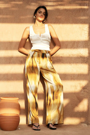 Pantalon palazzo tie-dye doré soleil
