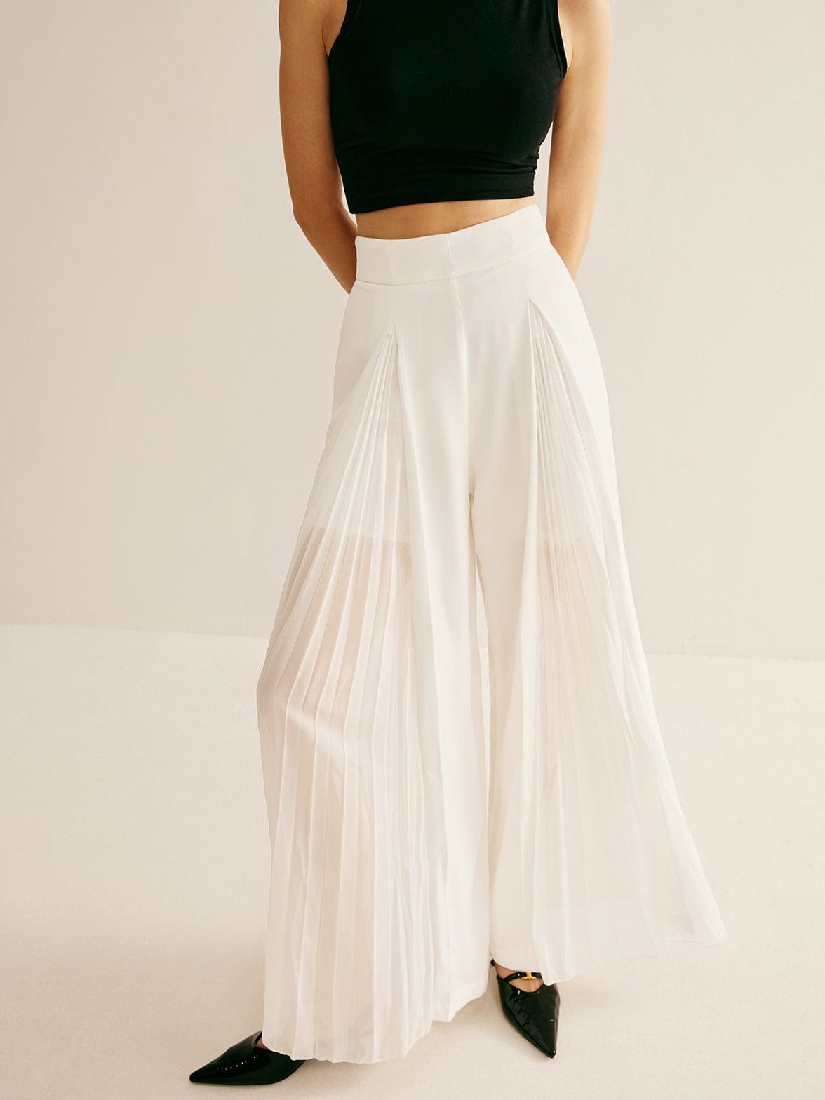 Pantalon blanc plissé léger soleil