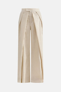 Pantalon large plissé beige élégant soleil