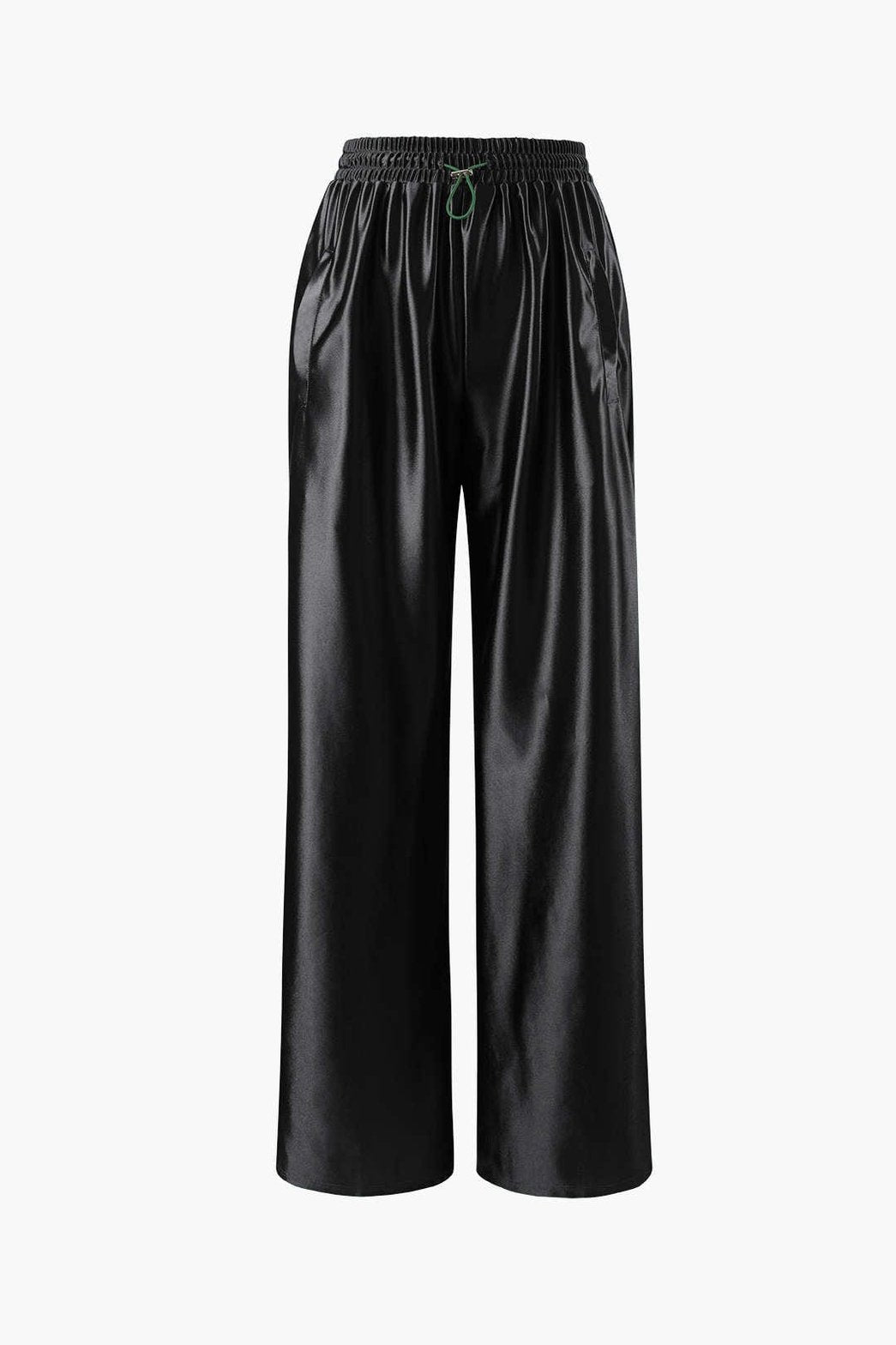 Pantalon large en satin vert vue de côté - Emeraude