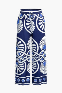 Pantalon large motif art déco vert vague