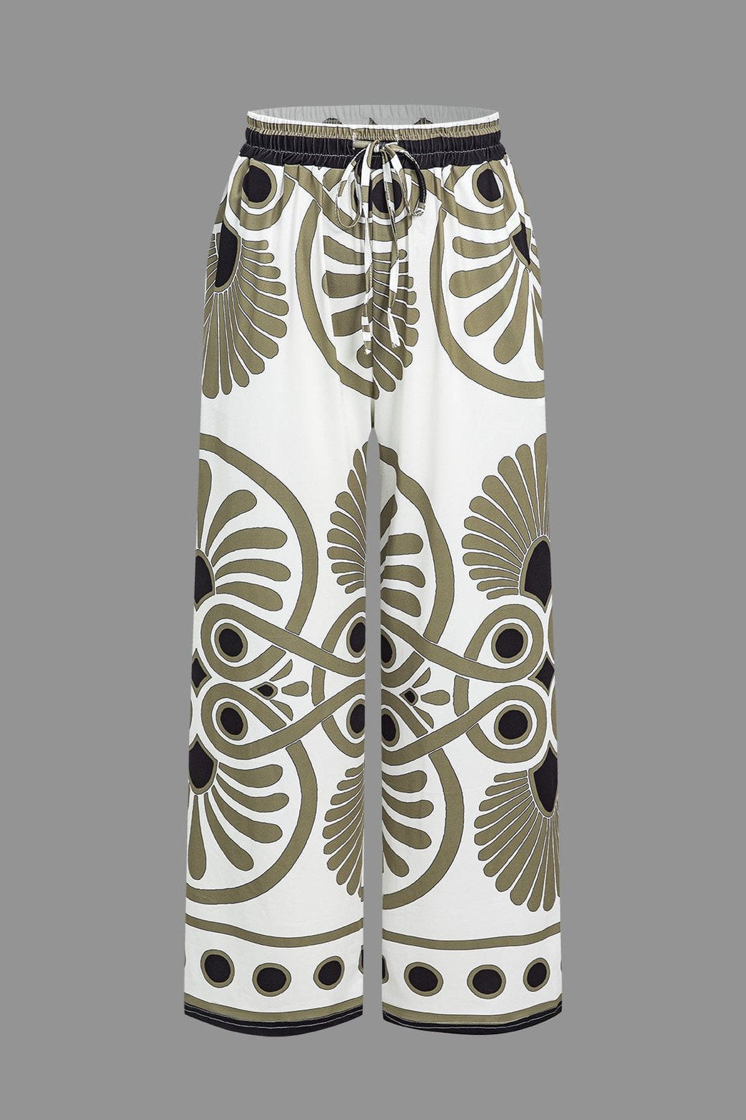 Pantalon palazzo motif vintage vert nature
