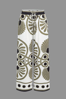 Pantalon palazzo motif vintage vert nature