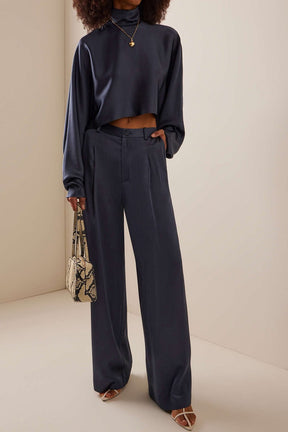 Pantalon satiné plissé détail plis harmonie