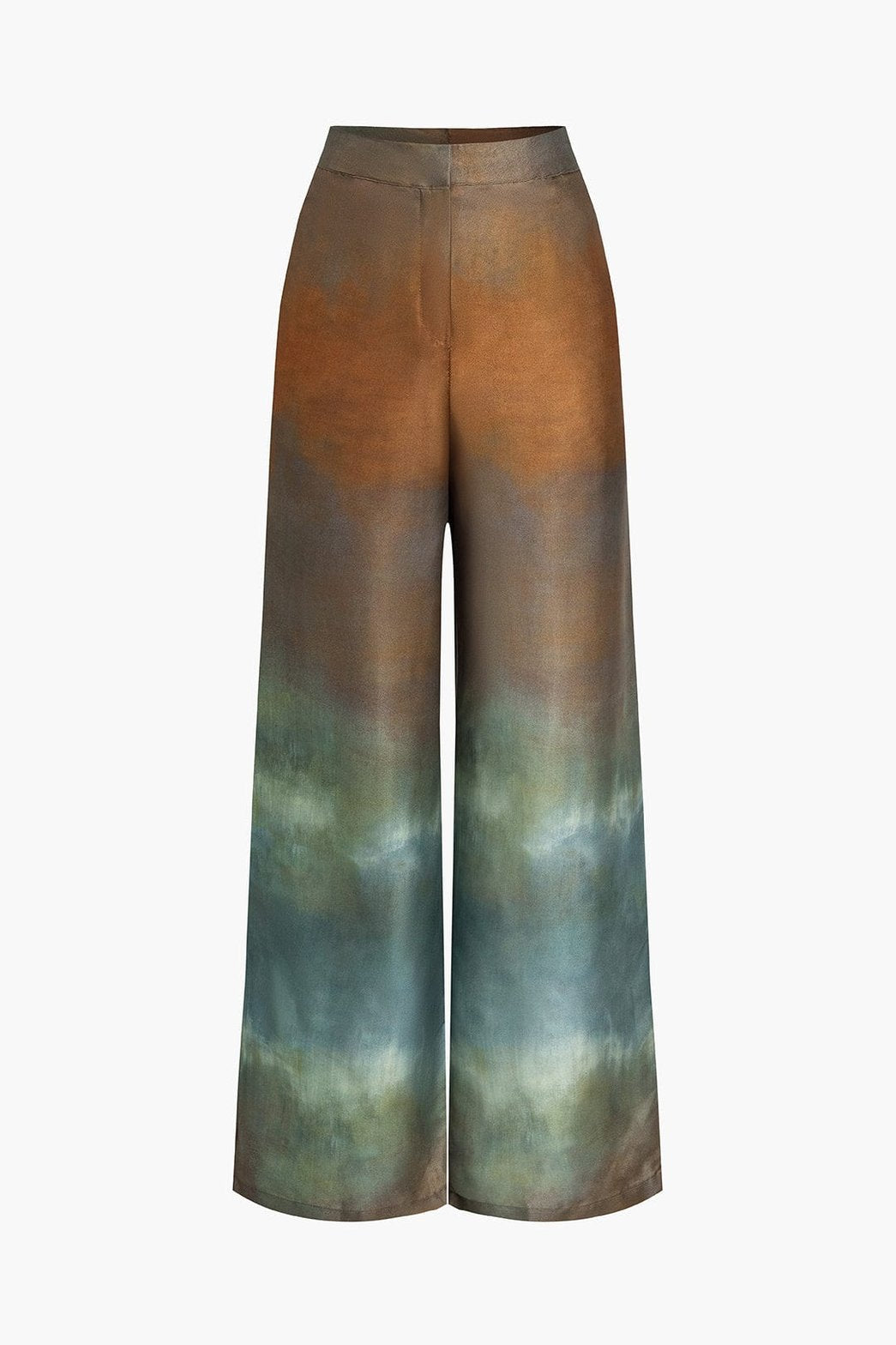 Pantalon large tie-dye tons verts et bruns soleil