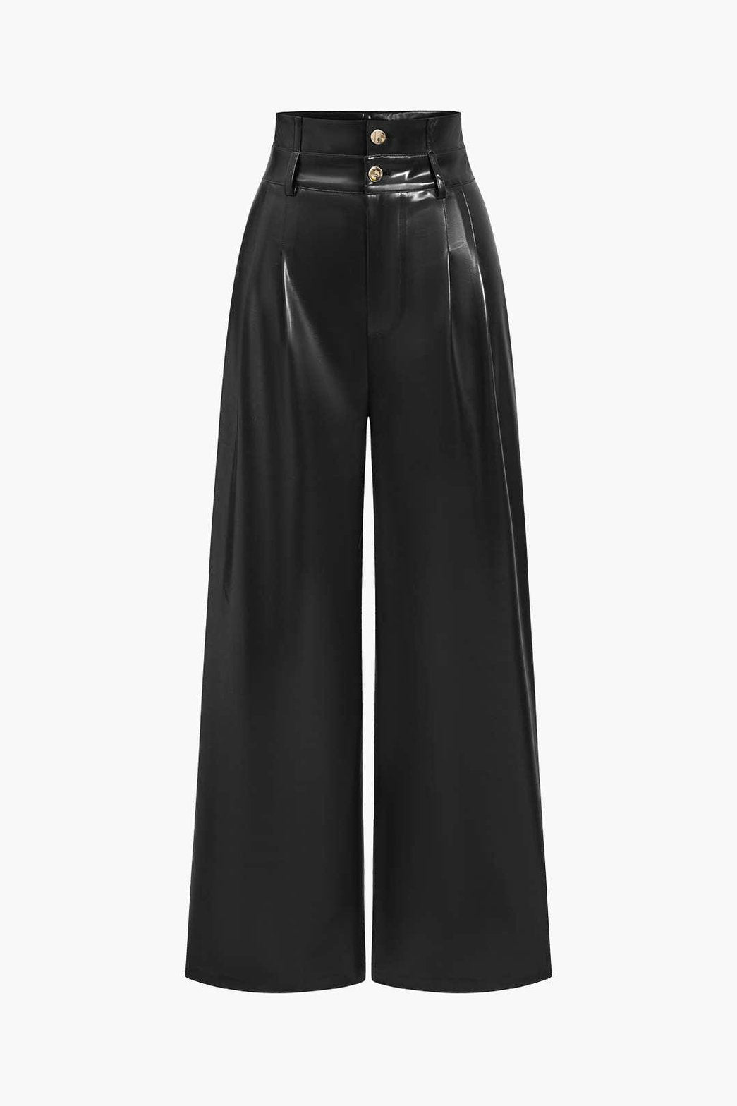 Pantalon palazzo simili cuir détail taille haute rock