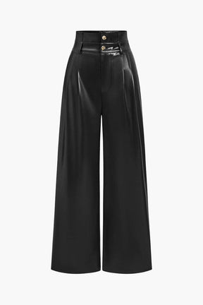 Pantalon palazzo simili cuir détail taille haute rock