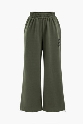 Pantalon large sport kaki décontracté éclair