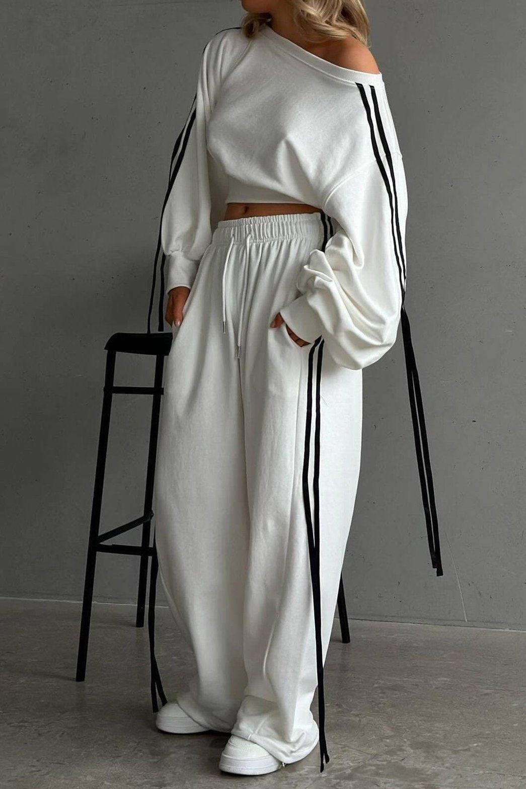 Pantalon large tendance blanc paix