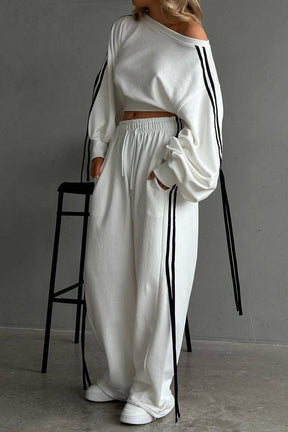 Pantalon large tendance blanc paix