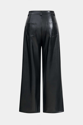 Pantalon large en simili cuir noir vue de dos denim