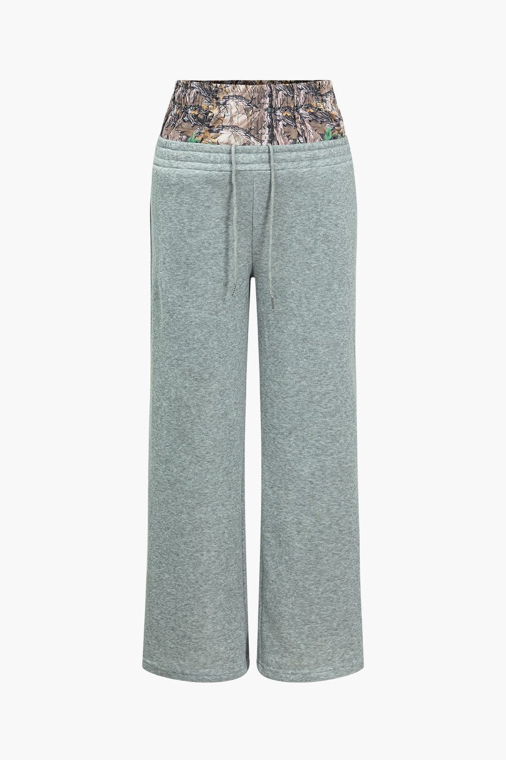 Pantalon large gris à double taille motif camouflage soleil