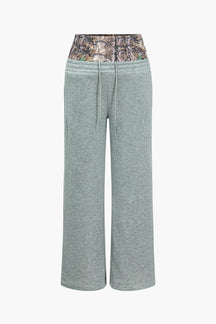 Pantalon large gris à double taille motif camouflage soleil