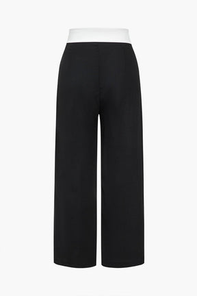 Pantalon large taille haute noir chic satin