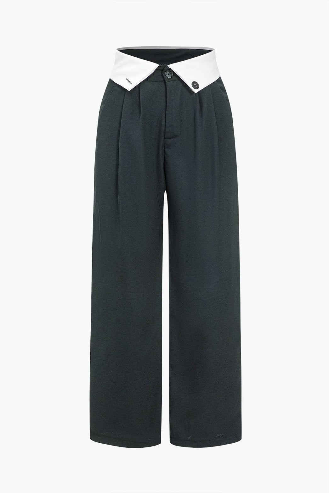 Pantalon large taille haute noir style coton