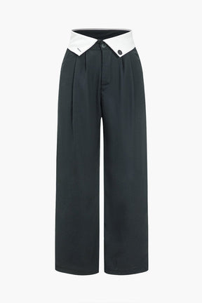 Pantalon large taille haute noir style coton