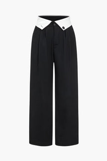 Pantalon large taille haute noir élégant velours