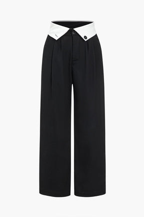 Pantalon large taille haute noir élégant velours