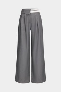 Pantalon large gris taille haute élégant harmonie