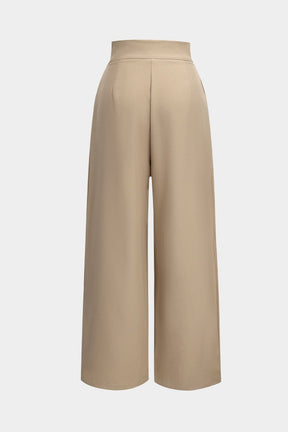 Pantalon taille haute plissé beige doux