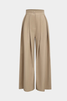 Pantalon large plissé beige élégant soleil