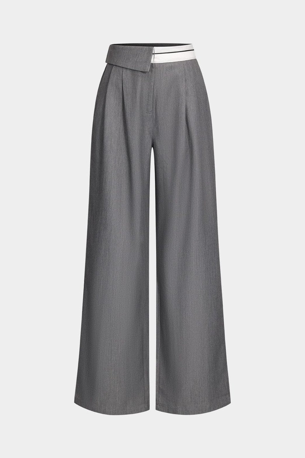 Pantalon large gris taille haute vue de face - Élégant