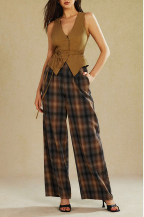 Pantalon tartan marron vue style arc