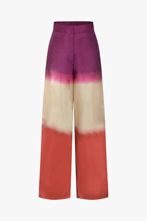 Pantalon satin tie & dye violet beige corail zen