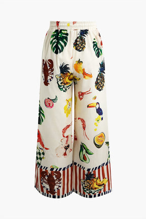 Pantalon ample motif estival vague