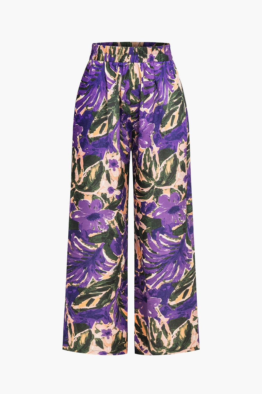 Pantalon large à motif floral violet soleil