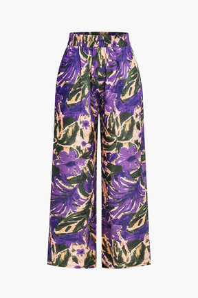 Pantalon large à motif floral violet soleil