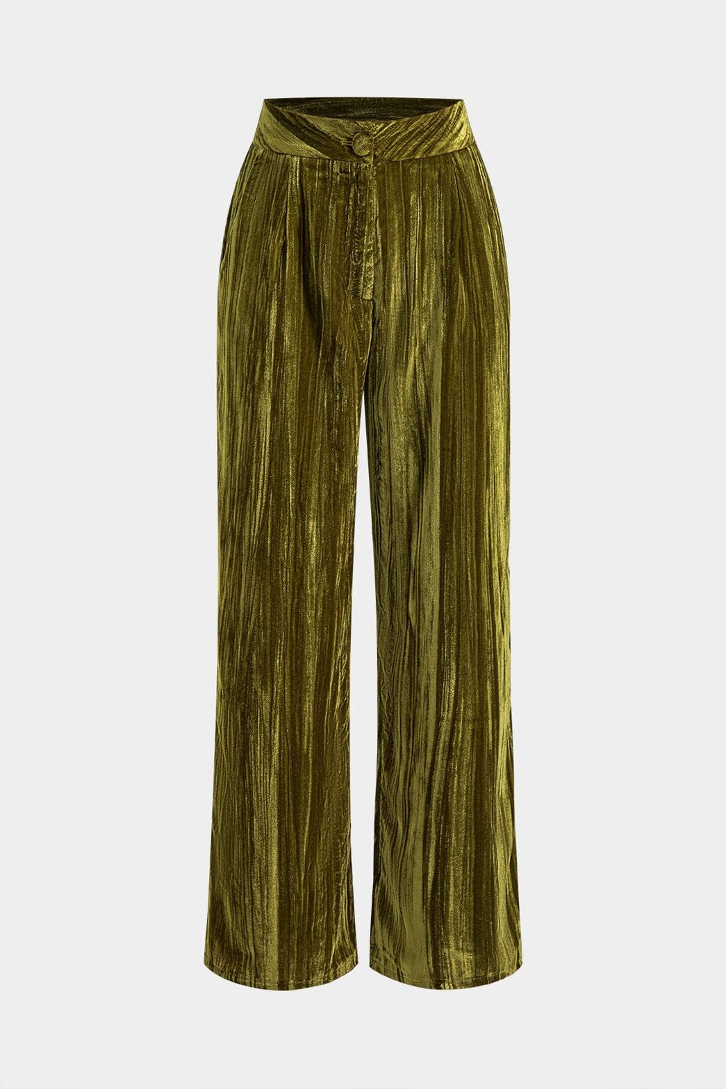 Pantalon velours ample taille haute vert olive soleil