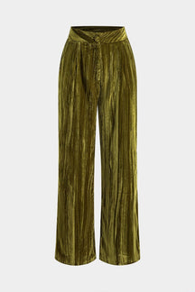 Pantalon velours ample taille haute vert olive soleil