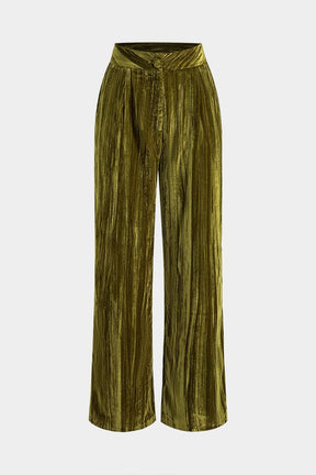 Pantalon velours ample taille haute vert olive soleil