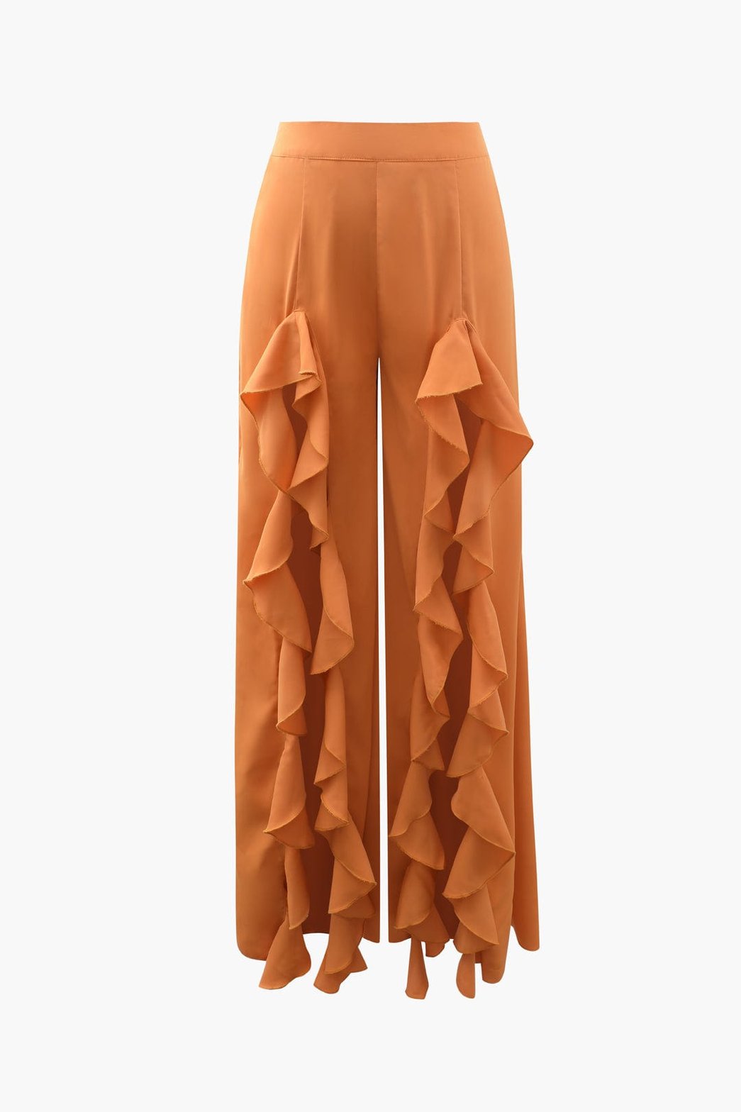 Pantalon large orange à volants latéraux sunset