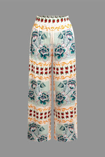 Pantalon large à motif floral bohème soleil