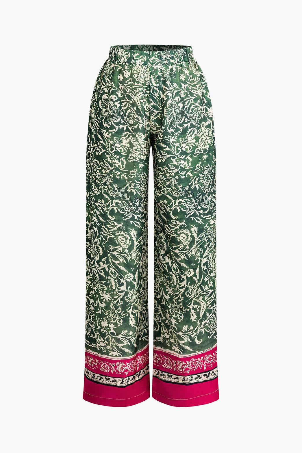 Pantalon palazzo vert à motifs floraux soleil