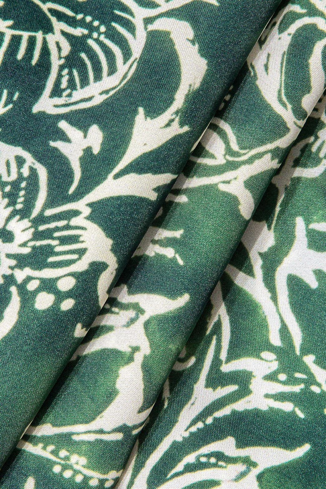 Pantalon ample motif floral vert jade