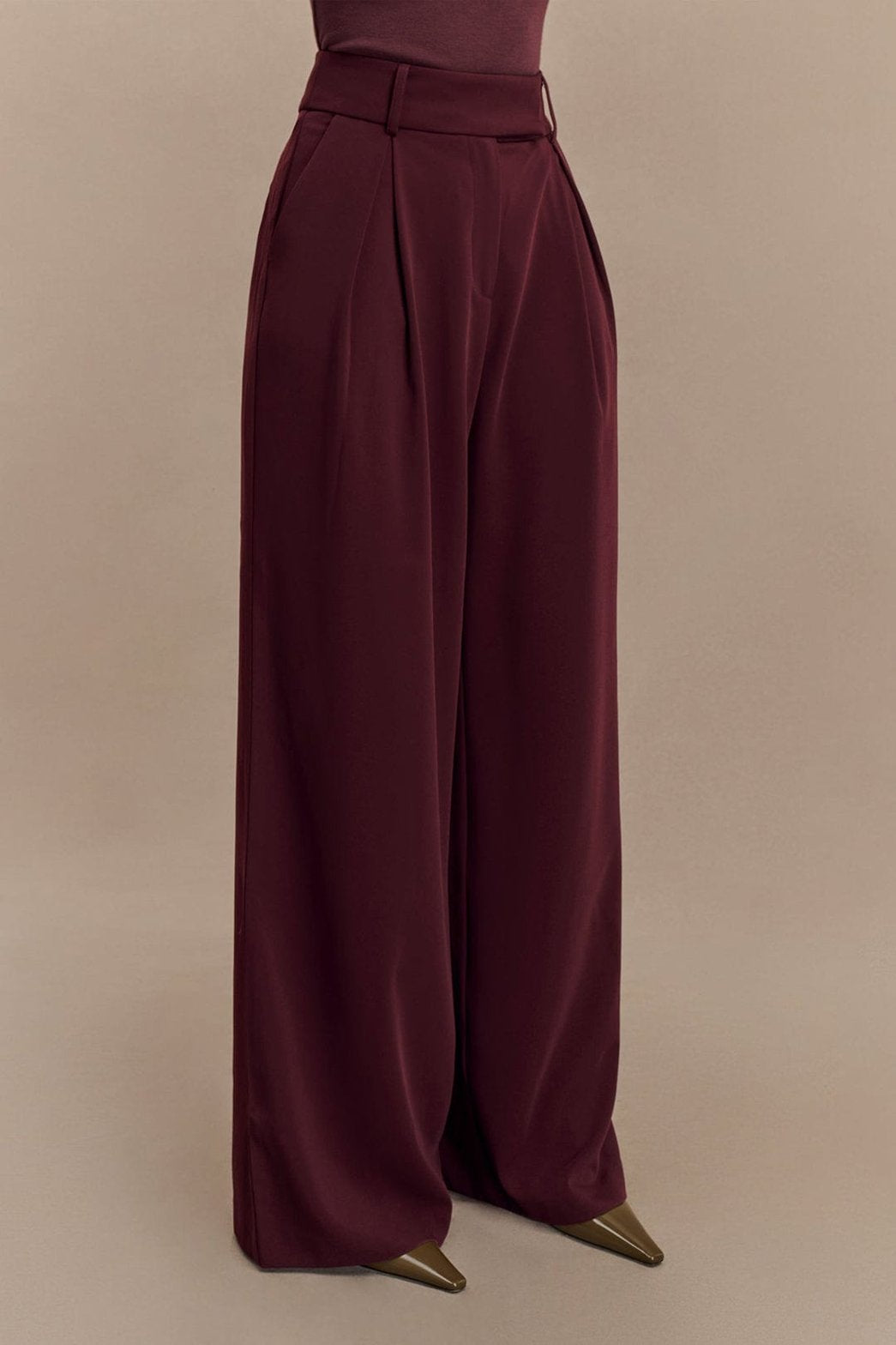 Pantalon ample taille haute bordeaux légèreté