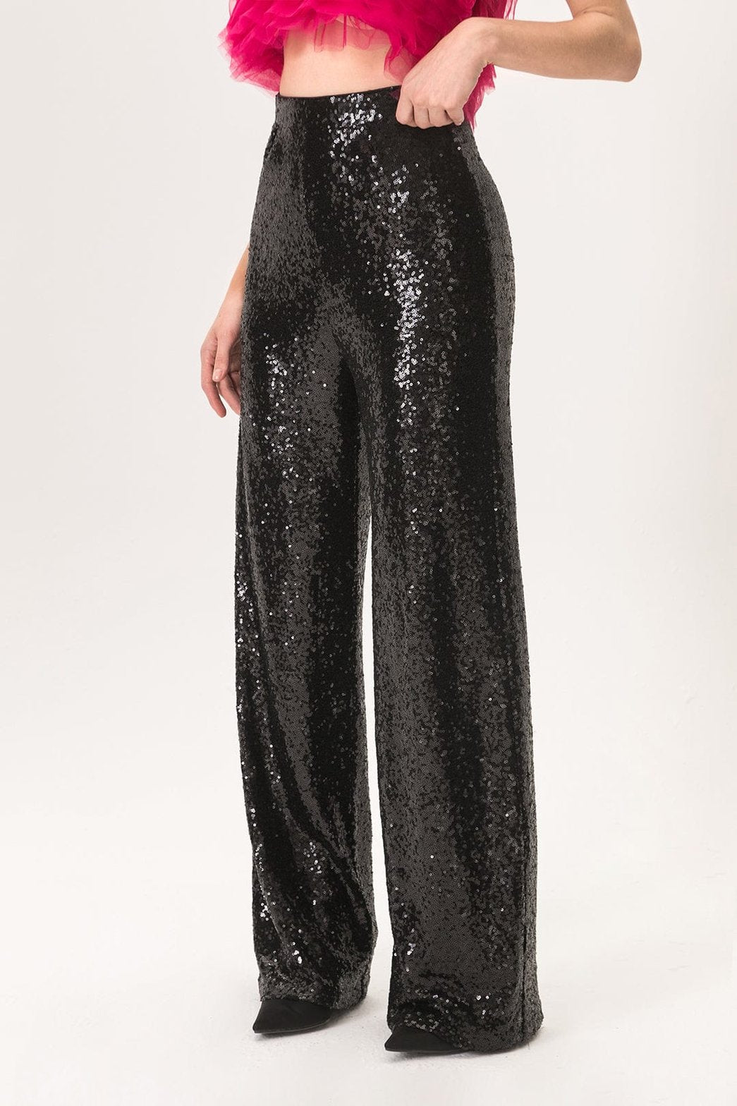 Pantalon palazzo scintillant vue arrière ambre