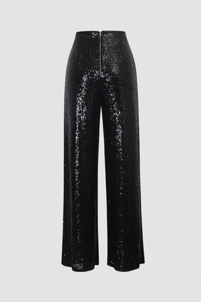 Pantalon large à sequins noir nuit
