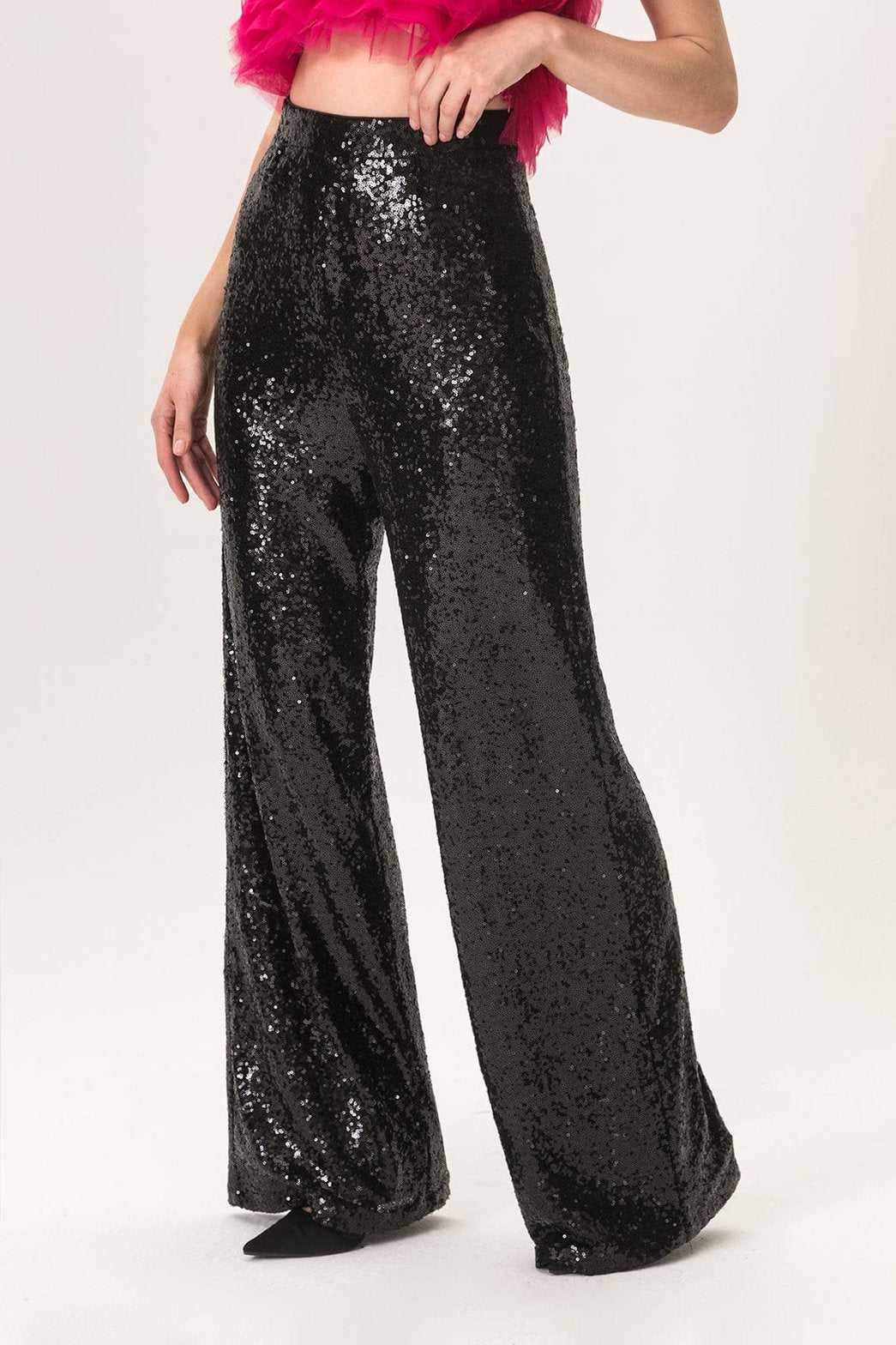 Pantalon à sequins noir brillant étoile